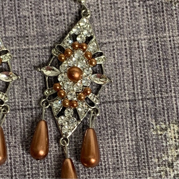 Costume Jewelry Pearl and Crystal Drop Boho Dress Earrings - Picture 9 of 11